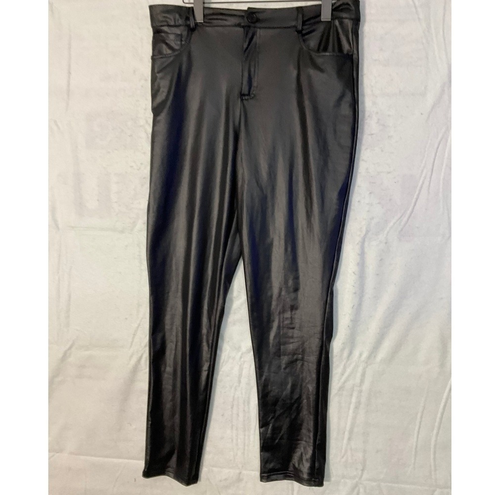 CHICME Faux Leather Pants Womens 34 Black Slim Tapered High Rise Edgy Biker